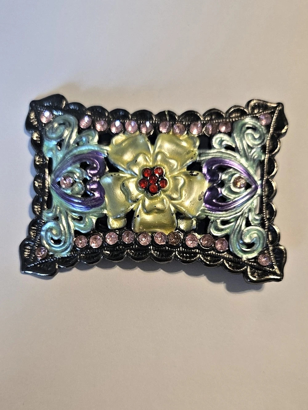 Ornate Floral Multicolor Belt Buckle